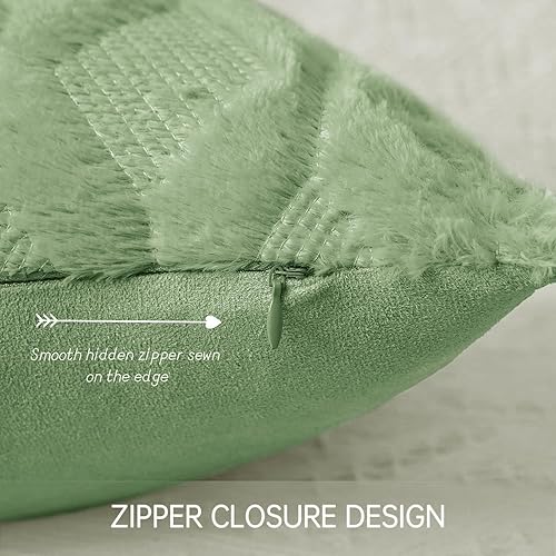 Miniatura 3 de MIULEE Juego de 2 fundas de almohada de color verde salvia de 18 x 18 pulgadas, fundas decorativas para sofá, fundas bohemias de lana de felpa suave