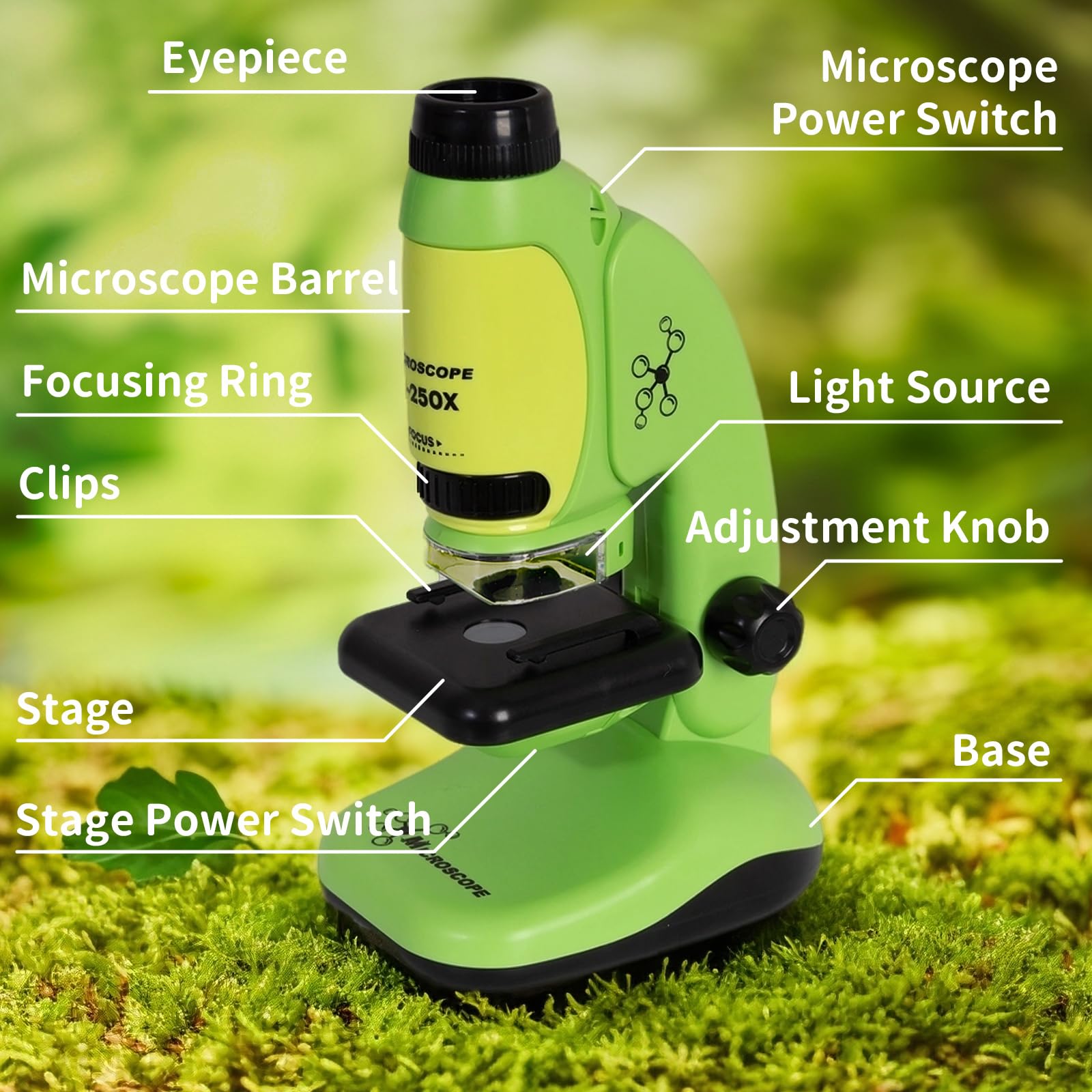 Todeco 50X-250X Microscope pour Enfants, Microscope de Poche et de Table 2 en 1, avec Zoom éclairé par LED, pour Les Enfants, Les étudiants, l'observation microbiologique