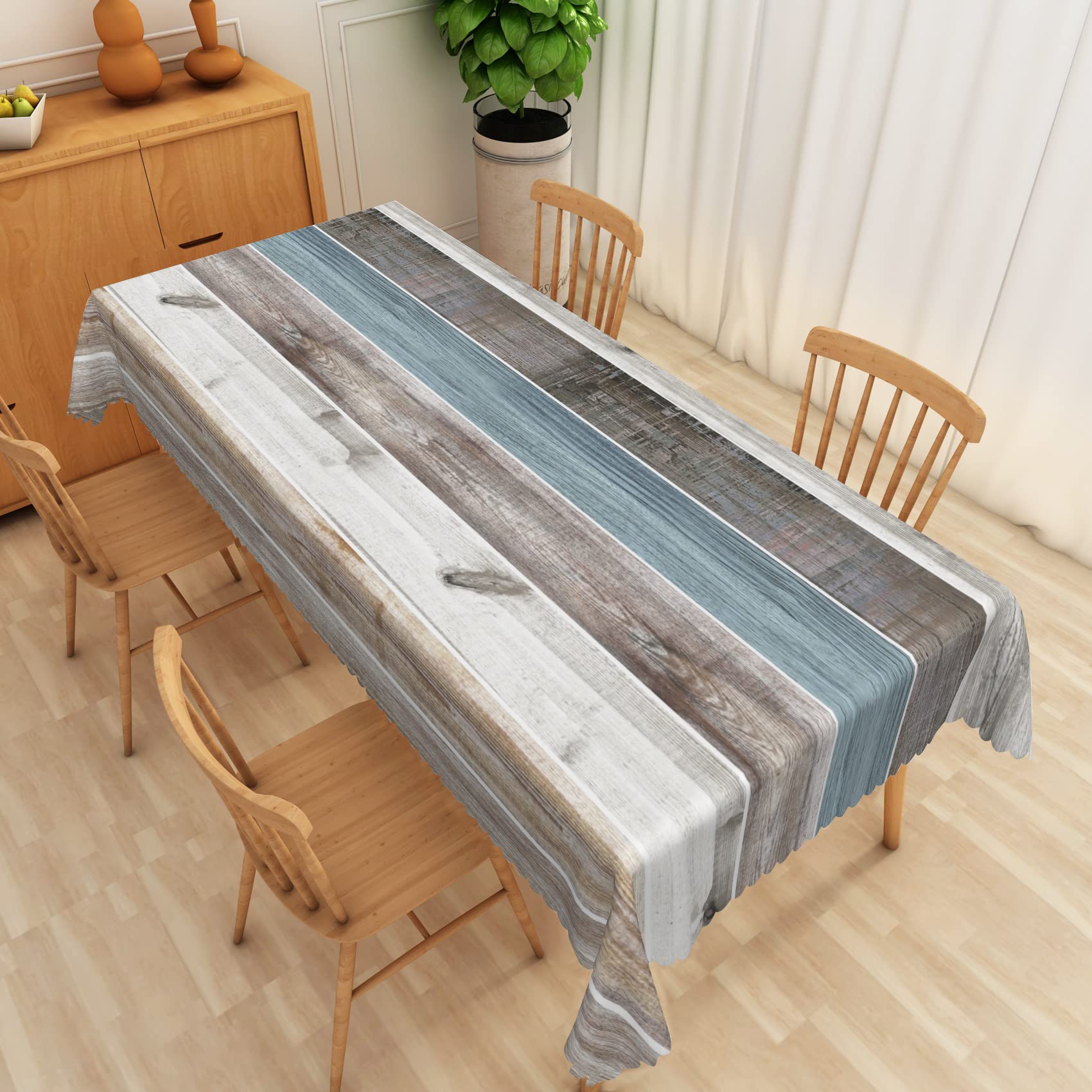 SIEDYCV Rustic Barn Wood Rectangle Tablecloth, 54x86 Inch Blue Grey Brown Wood Plank Grain Barn Themed Fabric Table Cloth,Waterproof Table Cover for