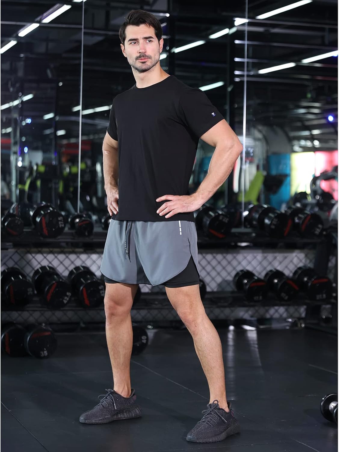 OEBLD Men’s Running Shorts 3 Inch Workout Gym 2-in-1 Pants Athletic Compression Tights - Image 3