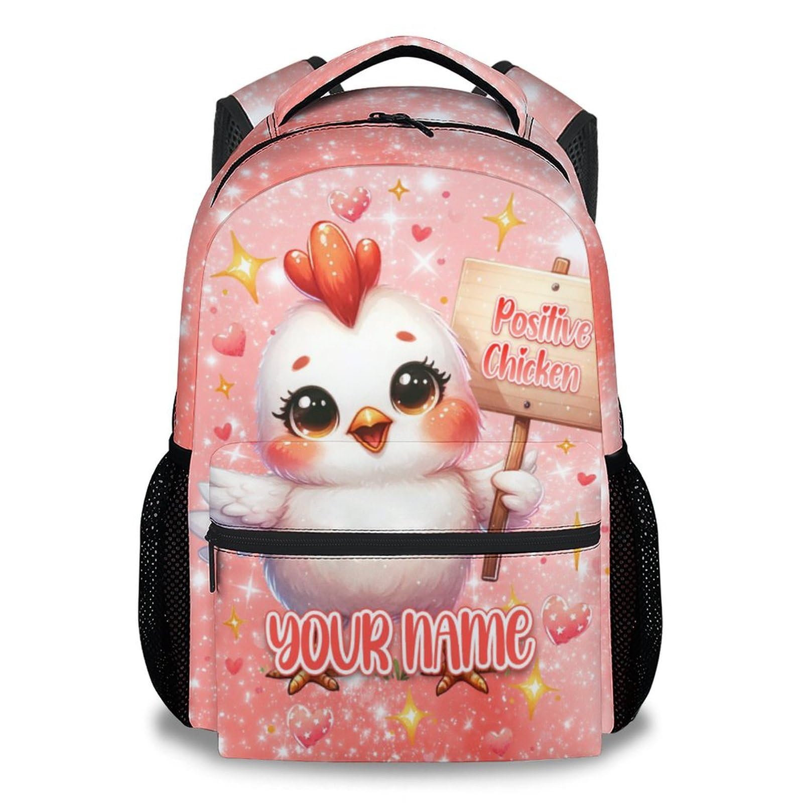 BEOIIBIRD Personalized School Backpack for Kids - 17 Inches Chicken Backpacks for Elementary School - Cute Lightweight Durable Kids Bookbag for