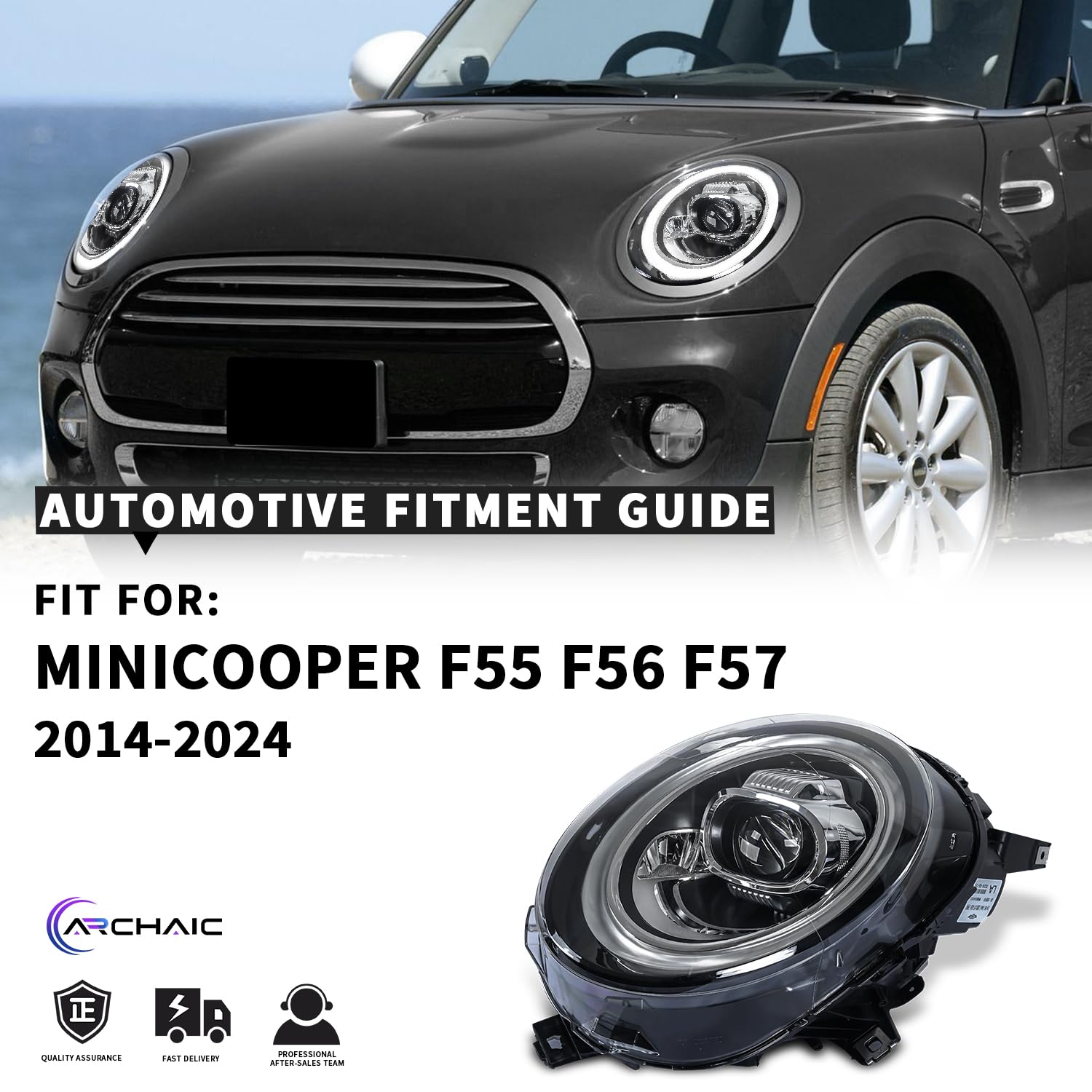 Phares Avant RGB LED Archaic Pour Mini Cooper/Clubman 2014-2021 - Animation DRL, étanches IP67