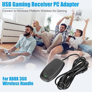 Wireless USB Gaming Receiver Adapter for Xbox 360 Controller, Compatible with Windows 11/10/8/7 PC, Plug & Play, Supports Up to 4 Controllers, Black