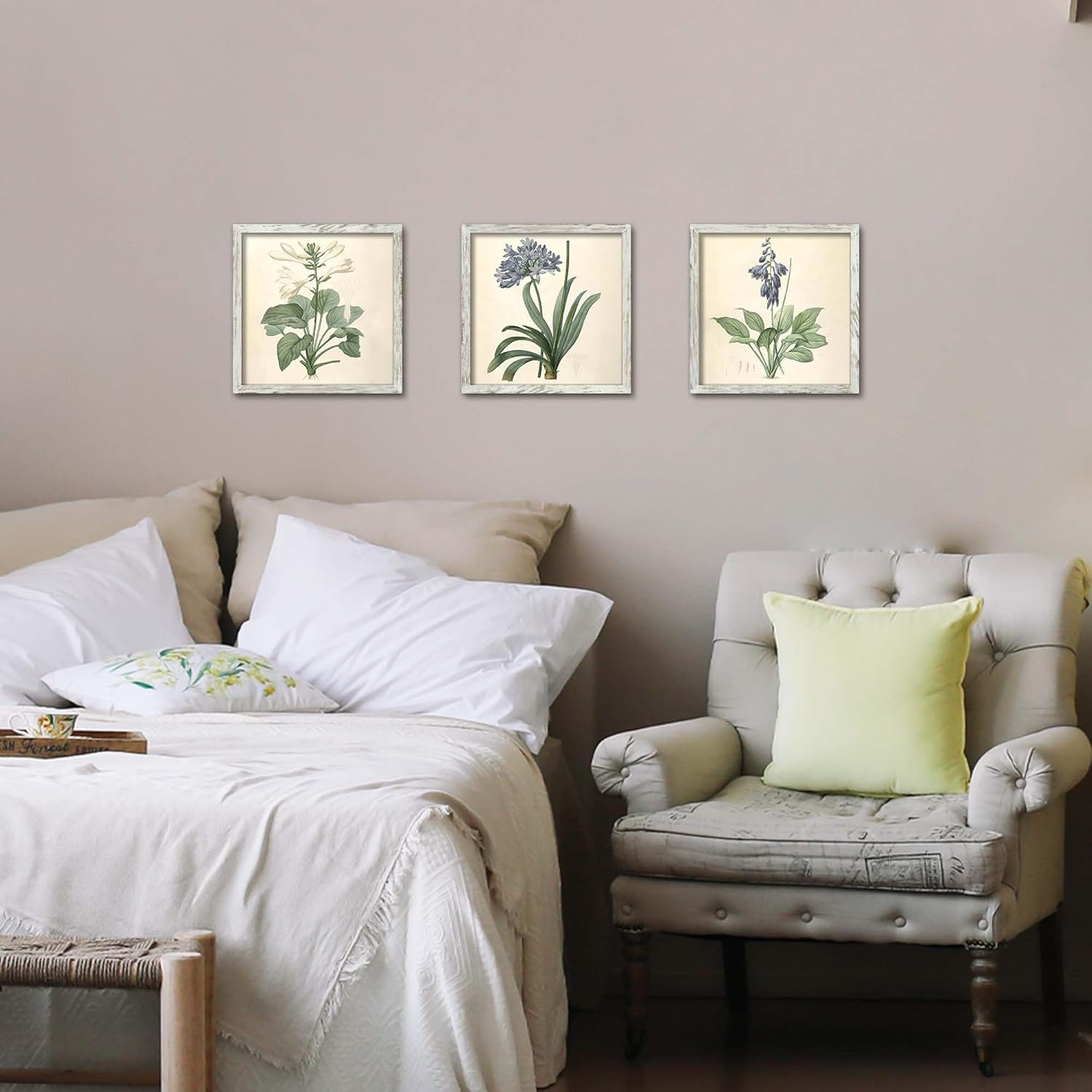 Botanical Wall Art Set - 3 Piece Framed Plant Pictures for Bathroom Bedroom Dining Room Decor 12"x12"x3panels