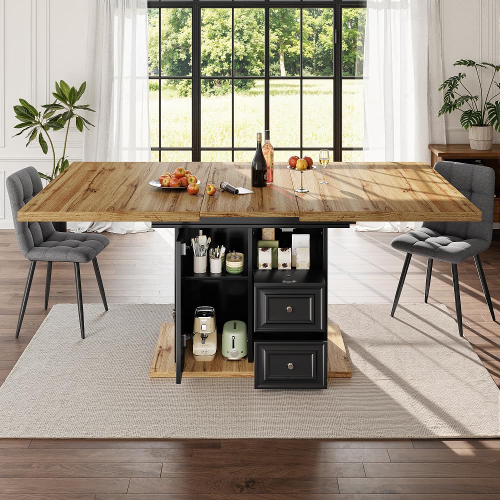 Table extensible 6 personnes avec rangement sous plateau pour optimiser la cuisine en chêne