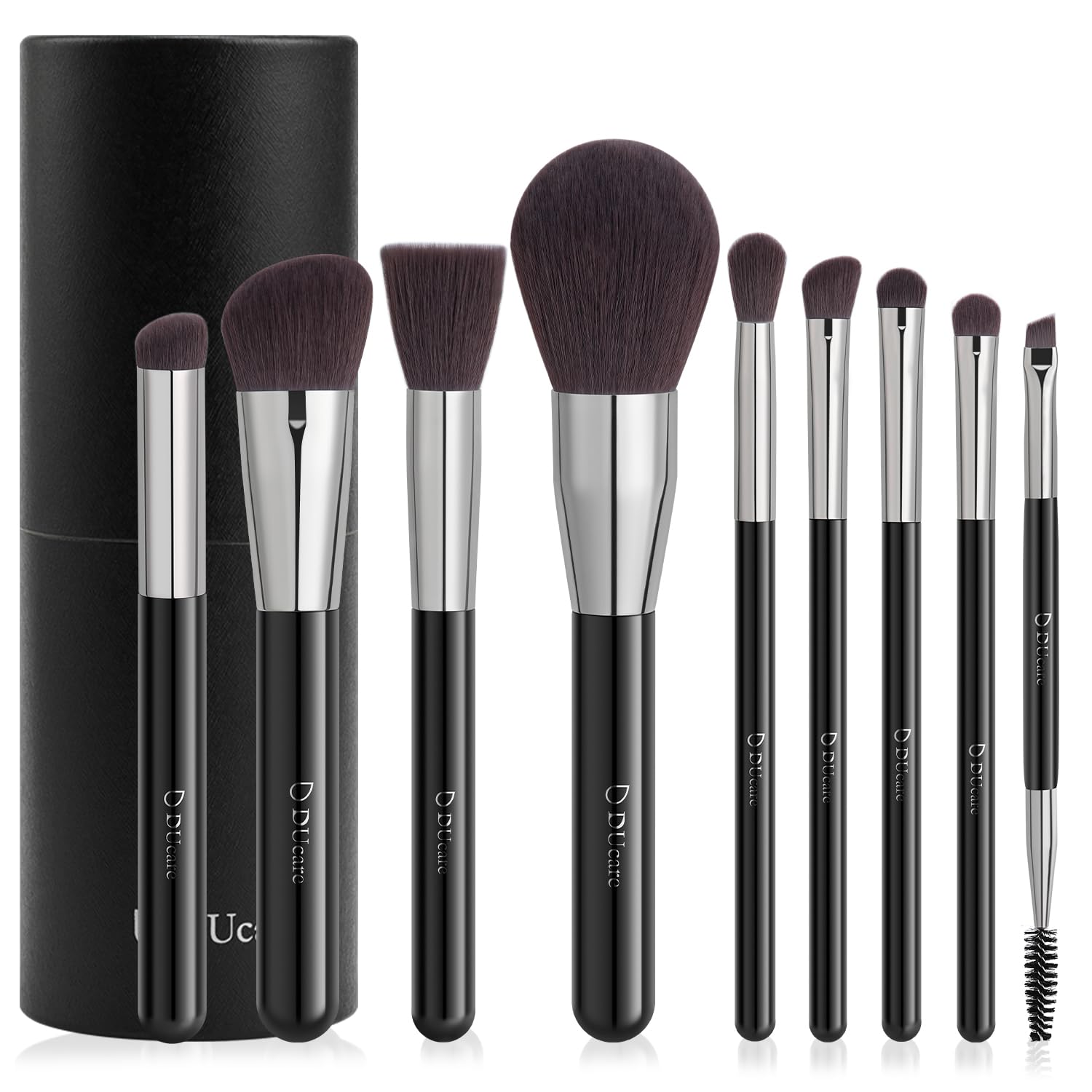 DUcare D0911 Makeup Brushes, Set of 9, Cosmetic Brushes, Eye Shadow Brush, Face Brush, Uses Generously Selected Extra Fine Bristles, Includes Holder Case, Convenient to Carry, Makeup Tool, Gift, Black