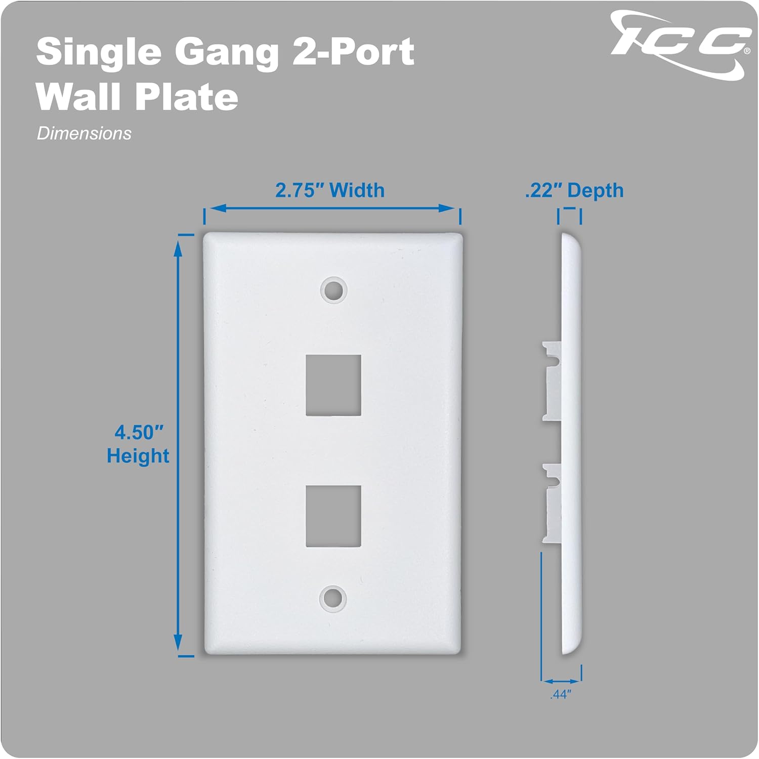 ICC 2-Port Keystone Wall Plate (25 Pack), UL Listed, Durable ABS Plastic, Single Gang Wall Plate for RJ45 Modular Jack and Inserts, Ivory