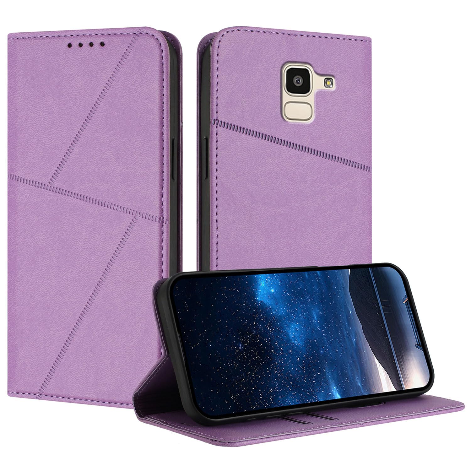 Cover Compatible with Samsung Galaxy J6 (2018) J600 Magnetic Closure [PU Leather + Phone Case] Wallet Card Slot Flip Stand Purple
