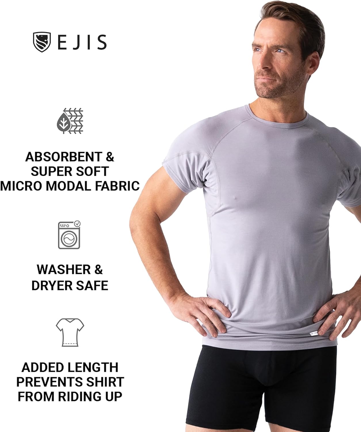 Ejis Sweat Defense Undershirt | Crew Neck| Underarm Sweat Proof Micro Modal - Image 3