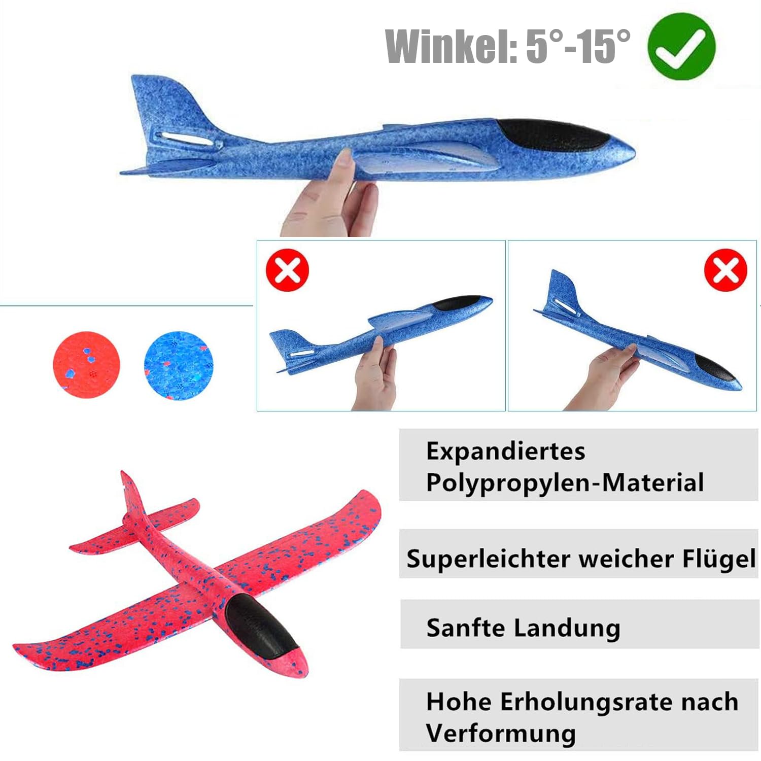 2 sztuki styropianowych samolotów samolotowych, 37 cm, przypadkowy kolor