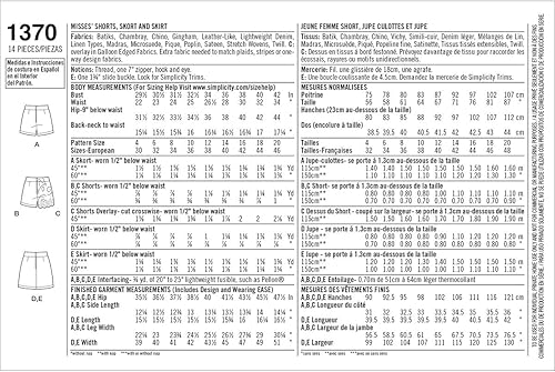 Miniatura 3 de Simplicity 1370 Patrones de costura para mujer, pantalones cortos, faldas y faldas, tallas 6-14