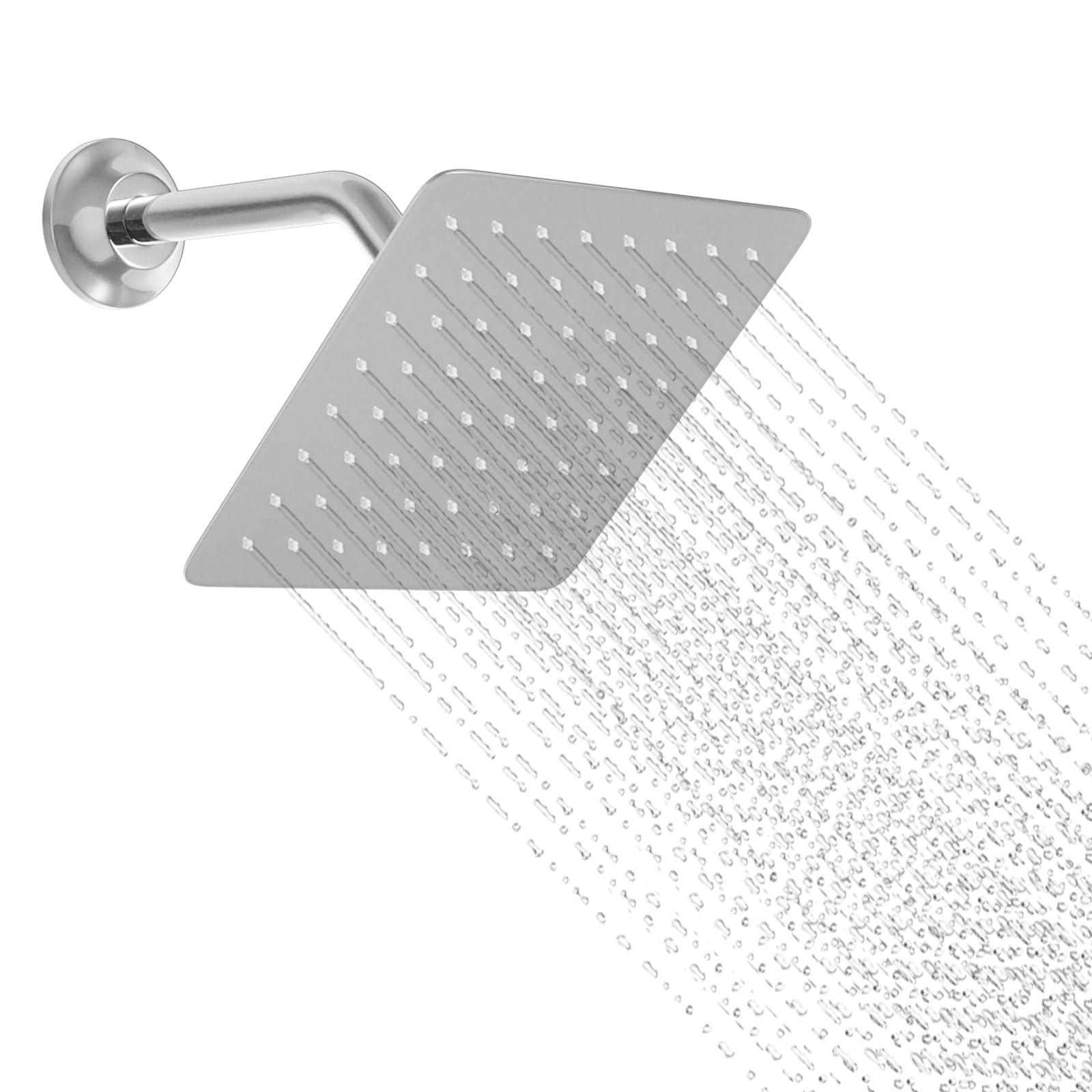 KAITAIHD Chrome Shower Head 8 inch Ultra Thin Square Shower Head with Shower Arm, Wall Mount