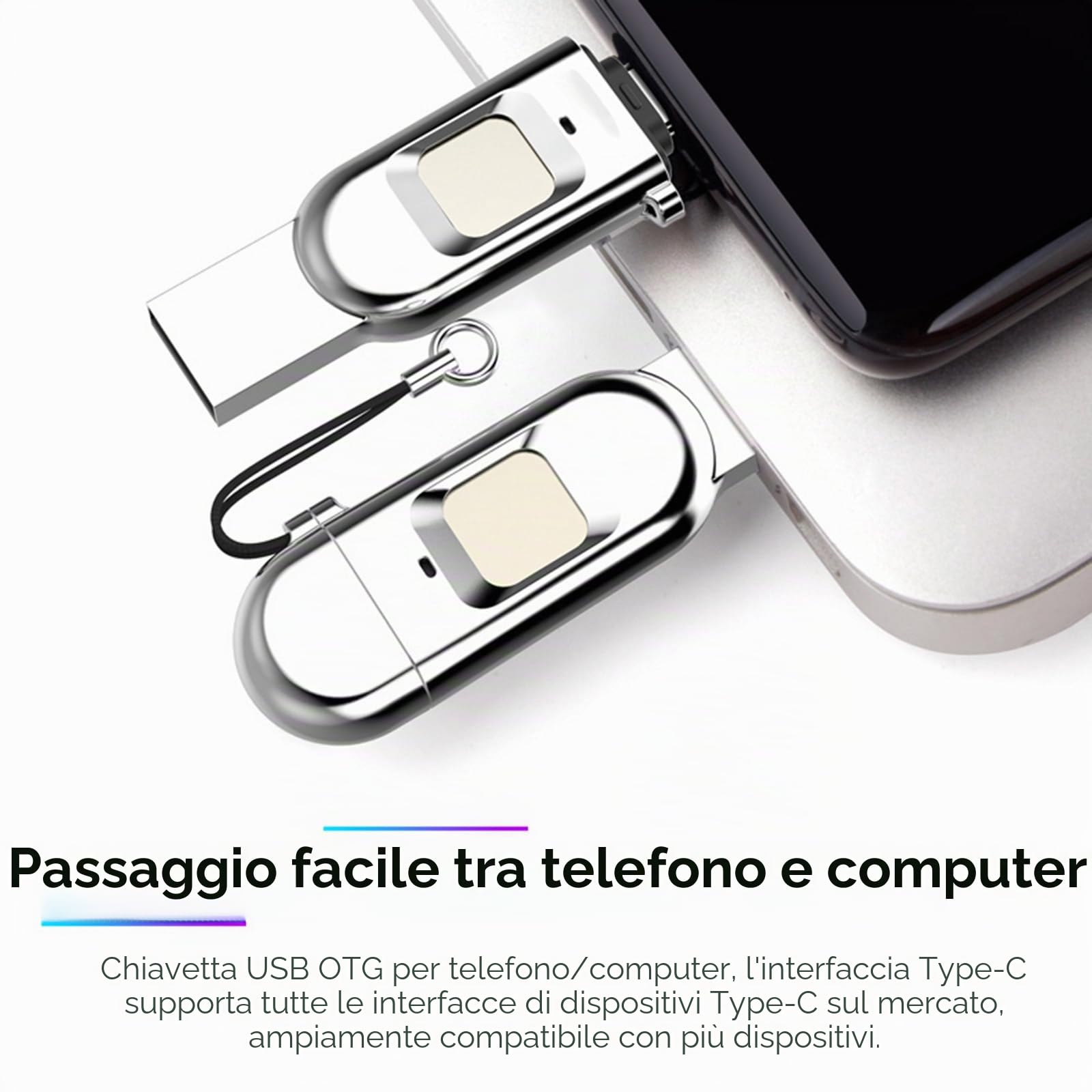 Chiavetta di crittografia dati USB 3.0 portatile di tipo C con password per impronte digitali 64 GB 128 GB 256 GB,64GB
