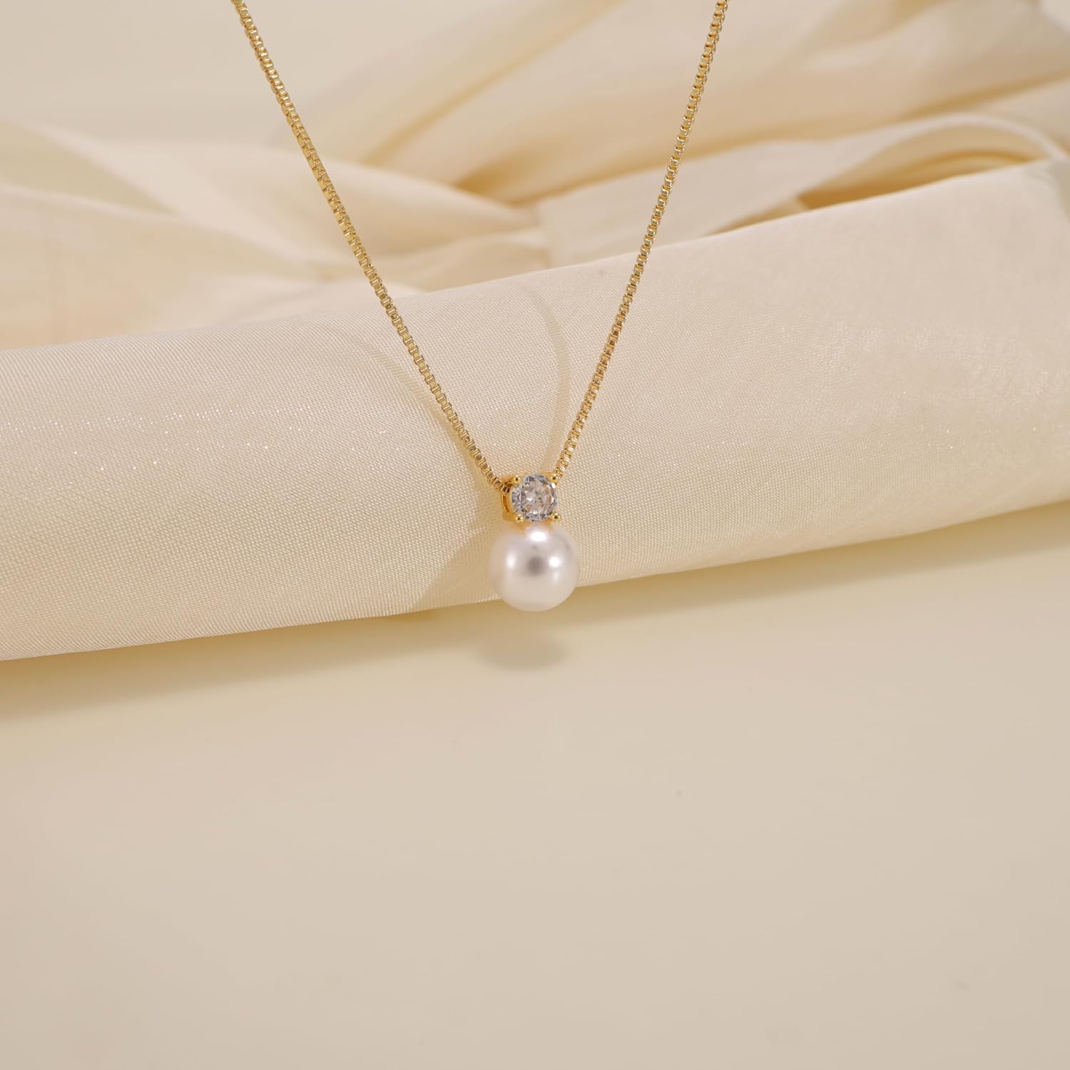 Pearl Necklaces for Women Trendy,Dainty Gold Necklace 14K Gold Plated Pearl Pendant Necklace Single Pearl Necklace Cute Choker Necklace Gold Lariat Necklace Simple Chain Necklace Bridal Gifts - Image 5