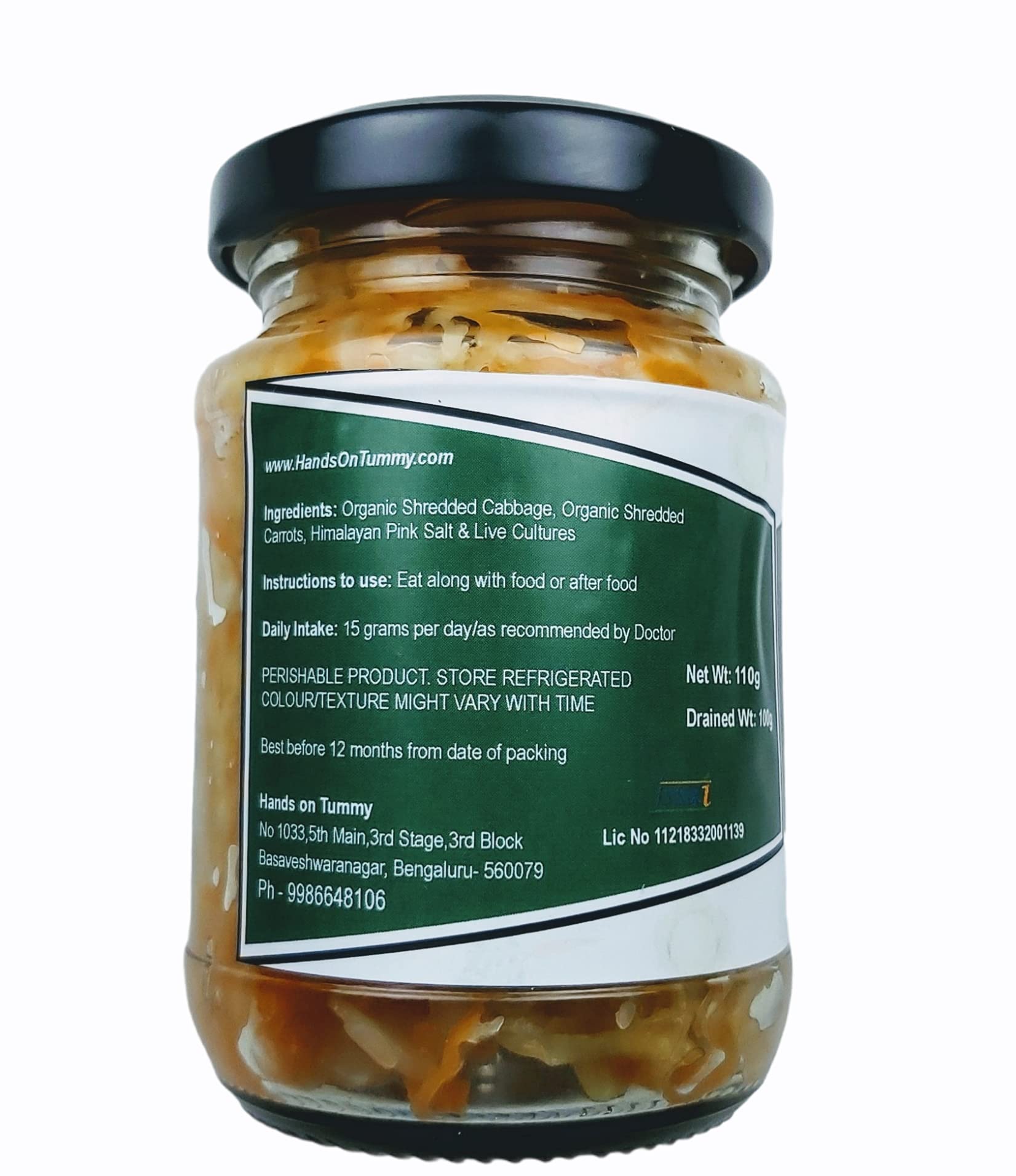 Hands on Tummy - Sauerkraut (110 Grams) - Probiotic - Fermented Cabbage + Carrot Mixed Pickle - Organic - Image 2 thumbnail