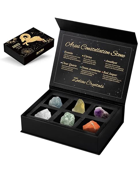 Aries Crystals Gift Set, Zodiac Signs Healing Crystals Birthstones with Horoscope Box Set Aries Astrology Crystals Healing Stones Gifts