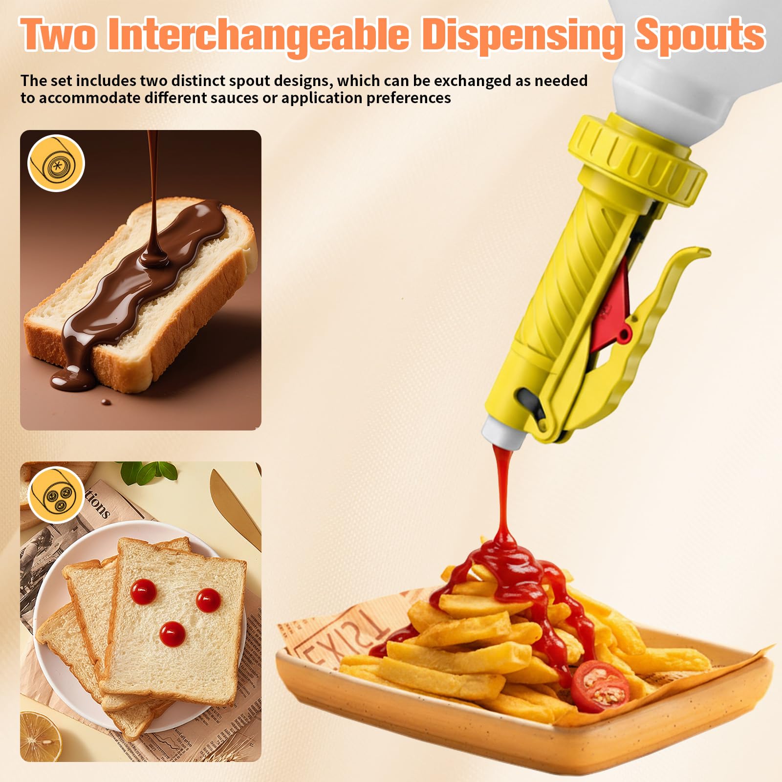 Distributeur de sauce suspendu de 5,5 l avec 5 sorties réglables, grande capacité, pour ketchup, moutarde et confiture, distributeur à suspendre pour les cuisines commerciales, les plats à emporter et