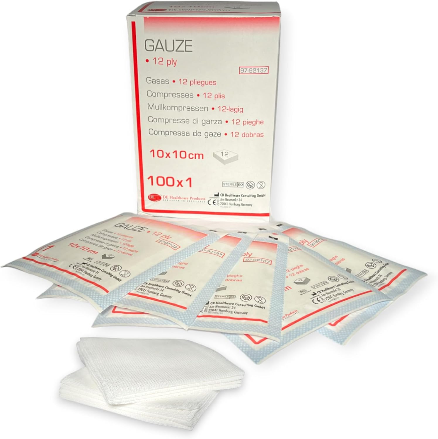Gauze Dressings Pack of 100 10x10cm Sterile Dressings Individually Wrapped 12 Layers