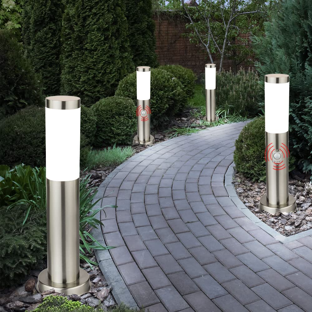 4er Set Steh Leuchten Außen Weg Beleuchtungen Edelstahl Stand Lampen Bewegungsmelder IP44 E27