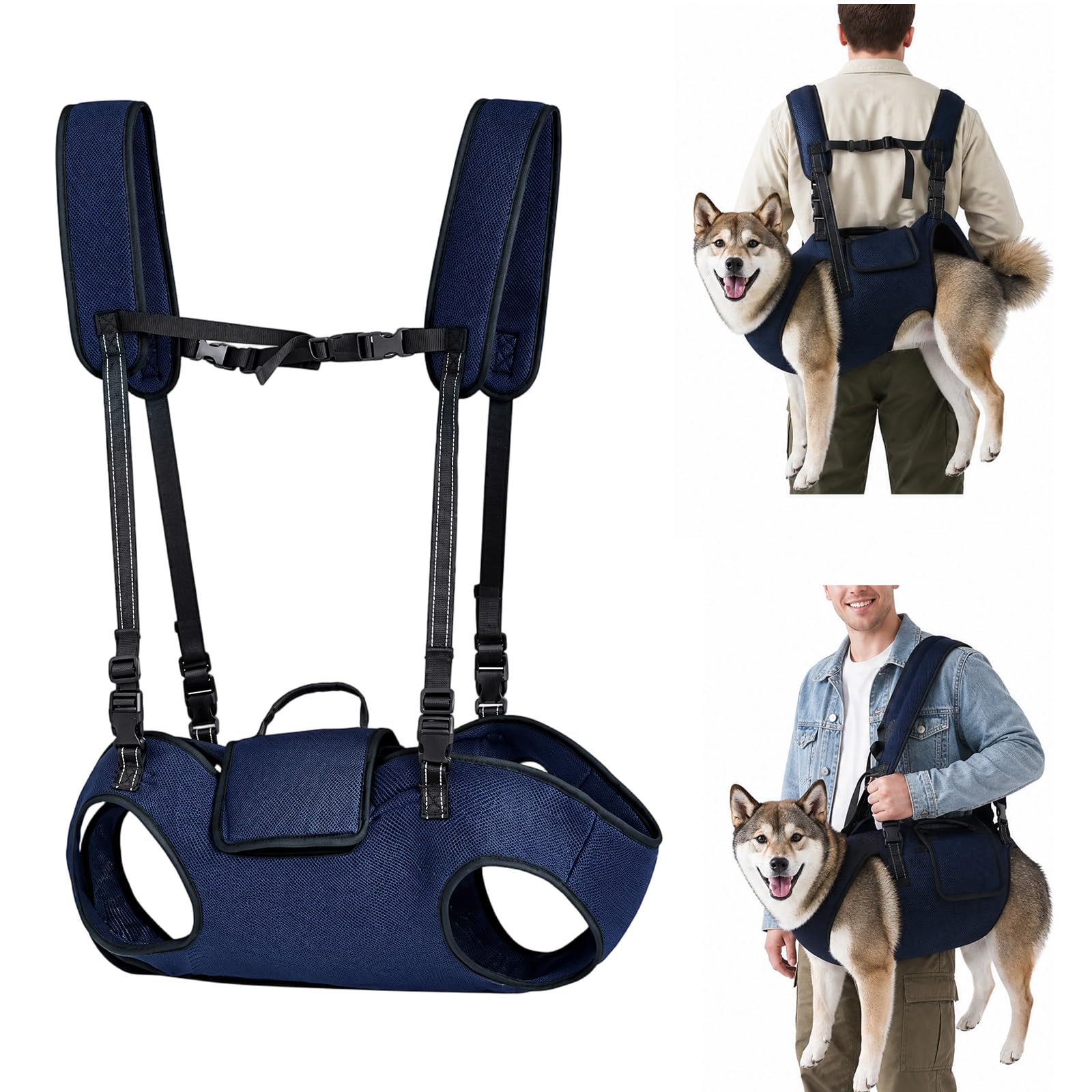 Transportador para perros grandes, bolsa de transporte para perros de cuerpo completo con correas ajustables y asa, mochila de apoyo transpirable para perros mayores, heridos o