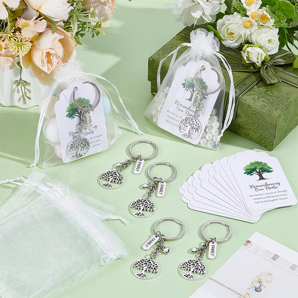 PH PandaHall 24 Set Familienwiedersehen Dankeschön Geschenk Baums des Lebens Schlüsselanhänger Parteibeigabe mit Organzaa Geschenkbeutel und Karten für Hochzeit Geburtstag Geschenk Gast Rückgabe Deko
