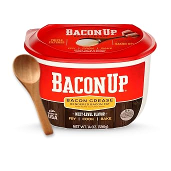 Bacon Up Bacon Grease for Cooking 14 Ounces, Pack of 1 with Spoon Premium Rendered Cooking Fat for Frying, Grilling, Baking and Sauteing