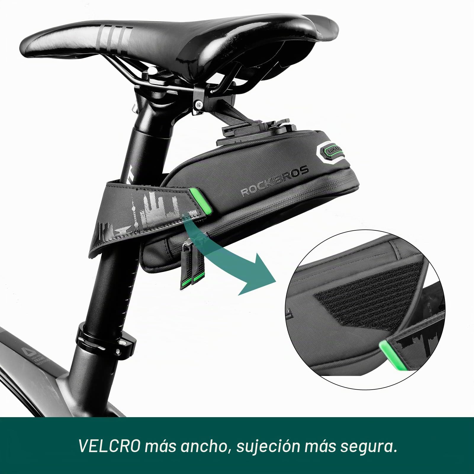 ROCKBROS Bolsa Sillín de Bicicleta Montaña Carretera MTB Alforja de Tija de Asiento con Soporte, Negro
