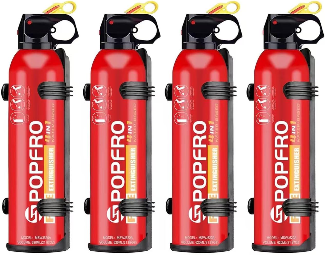 4-in-1 Small Fire Extinguisher for Home, Garage, Kitchen, Car | For Electric, Textile and Grease Fires | Non-Toxic, Easy Clean | Wall Mount Incl (4 pack)