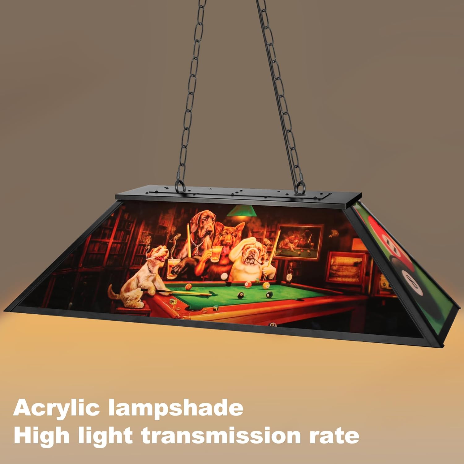 4-Light Tiffany Pool Table Lamp, 43'' Billiards Light Fixture for 7'-8' Pool Table Hanging Lamp, with Dogs Playing Billiards Light Transmittance Shade, Suitable for Game Room, Man Cave