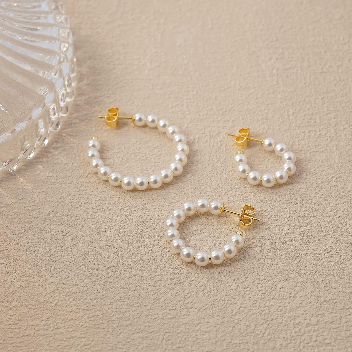 MUYAN 3 Pairs Pearl Hoop Earrings for Women,Gold Plated Pearl Earrings Lightweight Hoops White Pearl Jewelry - Image 7