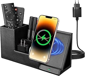 GORESE 2 in 1 Desk Organizer with Fast Wireless Charger Office Supplies 10W Inductive Charging Stati...