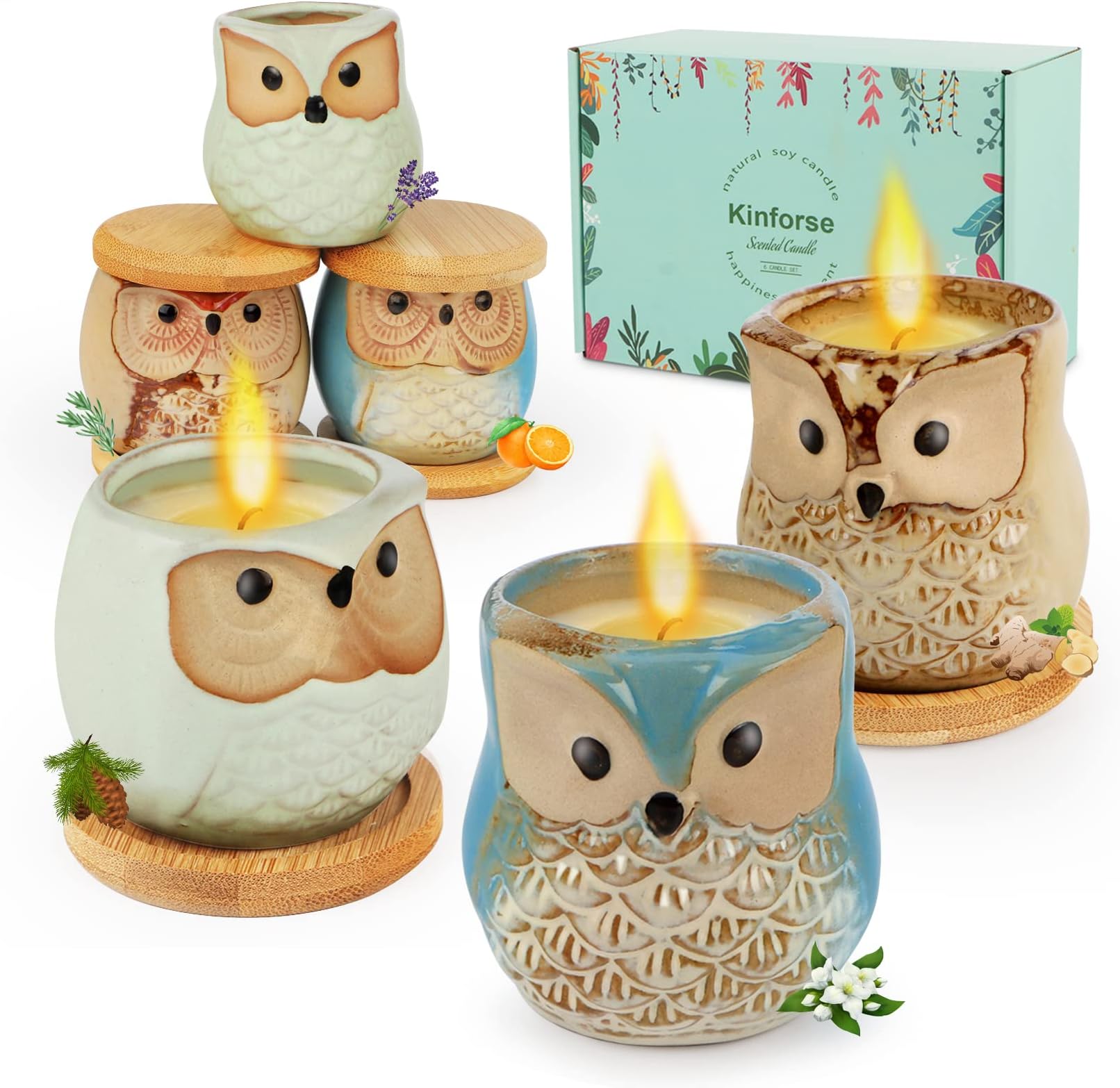 Scented Candles Sets Gifts for Women, Owl Gifts for Women, 6 Pack Novelty Owl Aromatherapy Candle Bulk Gift Owl Candles Six