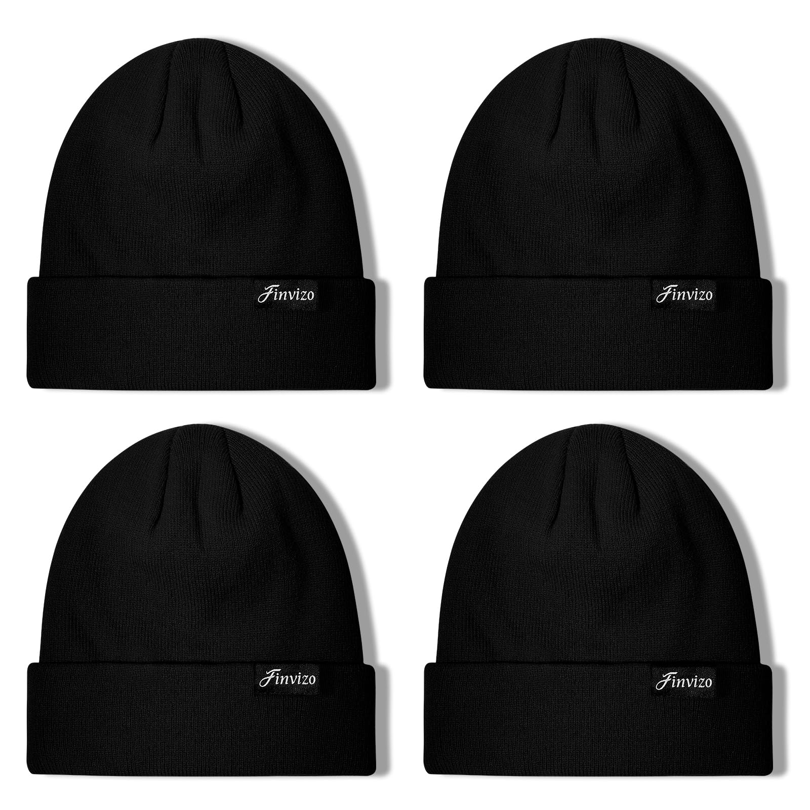 Finvizo Winter Beanie Hats for Men Women 4 Pack Knit Cuffed Beanies Skull Caps Unisex Warm Hat