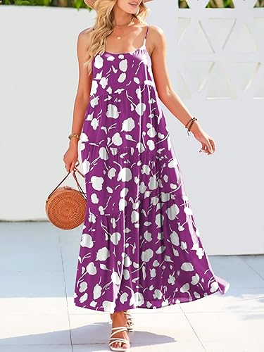 Miniatura 3 de ANRABESS - Vestido largo de verano para mujer, vestido de lino casual, holgado, sin mangas, con tirantes delgados y estilo bohemio, para playa