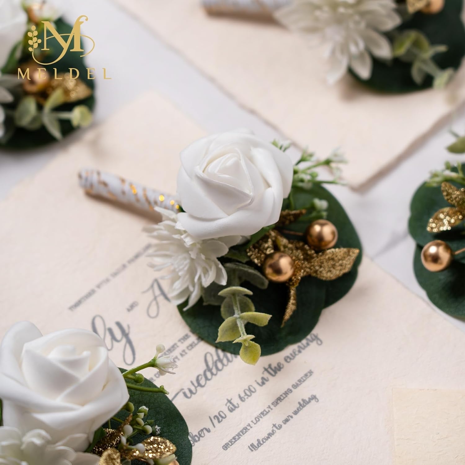 Meldel White Boutonniere for Men Wedding, Set of 6, Best Man Groom Groomsmen Boutonniere, Men Boutonnieres for Wedding Prom Party Homecoming - Image 3