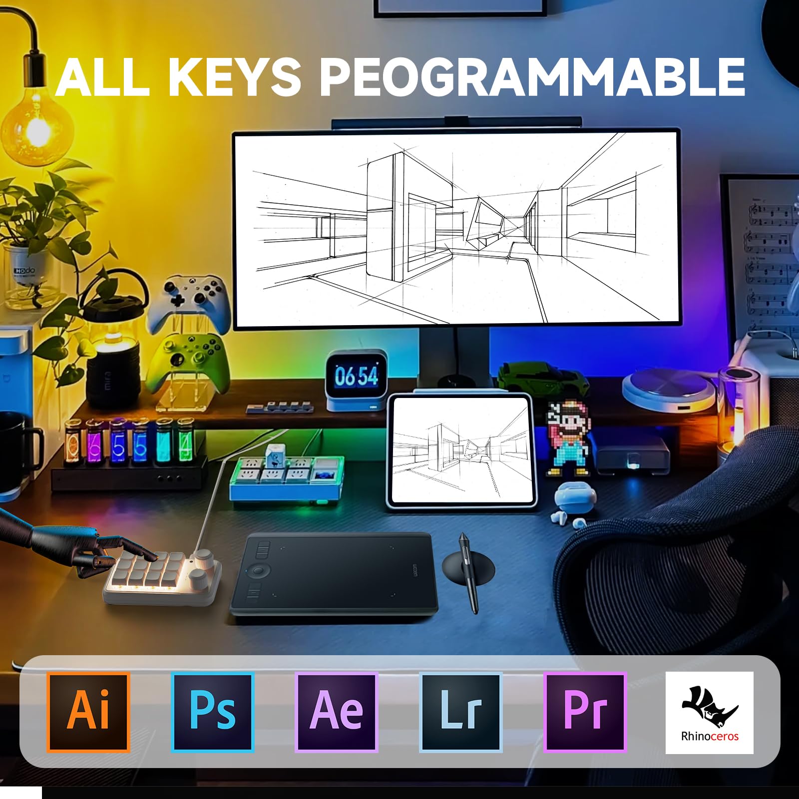Makro Tastatur Programmierbar,Kabellose Mechanische Tastatur mit RGB,Makrotastatur mit Hot-Swap-Unterstützung für PC-Spiele/Fotoproduktion/Bearbeitung (Weiß)