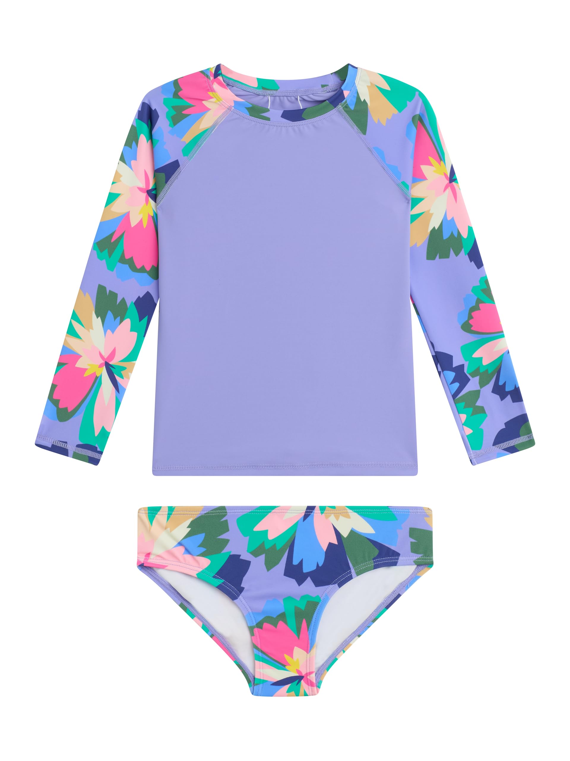 Kanu Surf Girls' Long Sleeve Rashguard UPF 50 Two Piece Swim Set