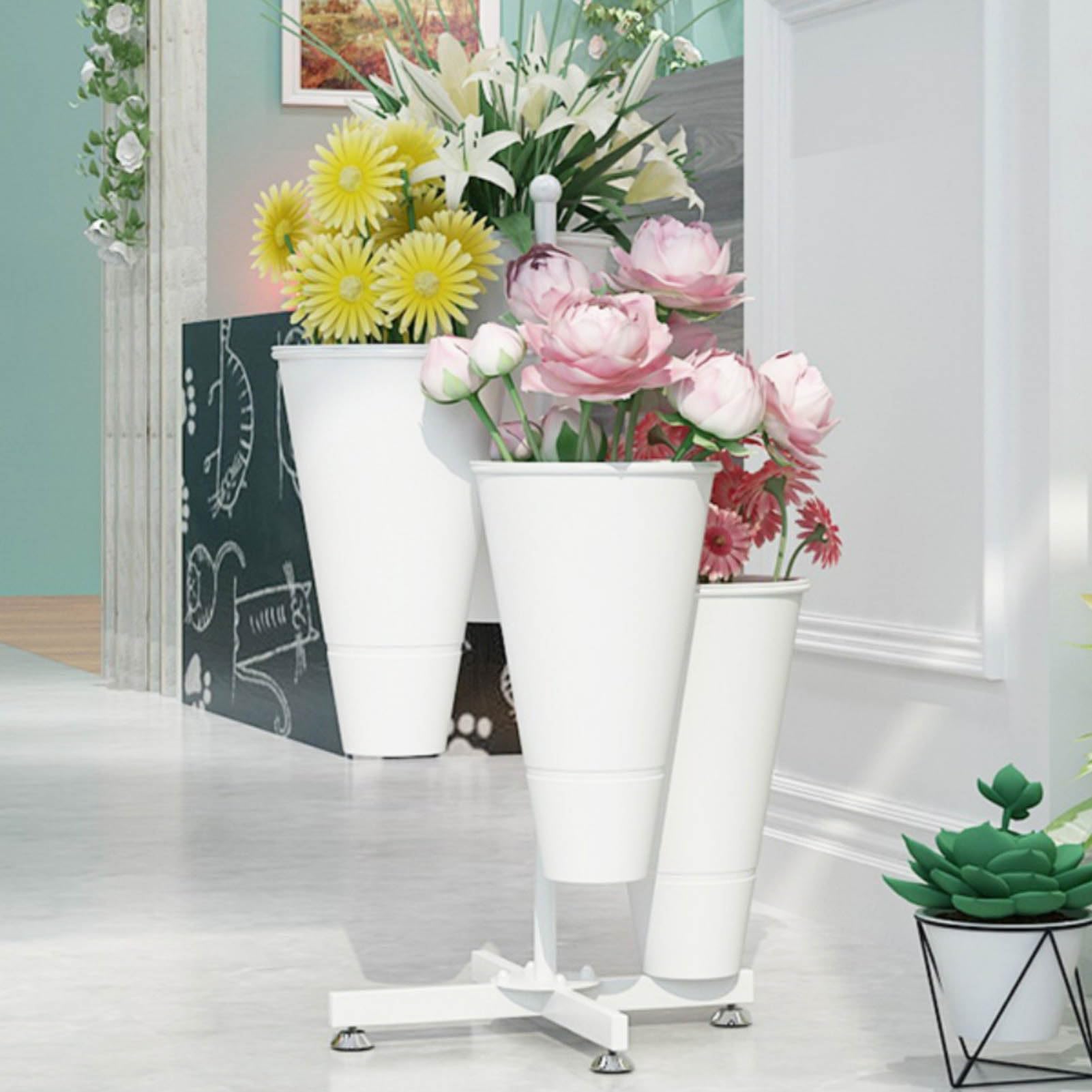 Présentoir à fleurs avec seaux pour sublimer votre terrasse ou salon