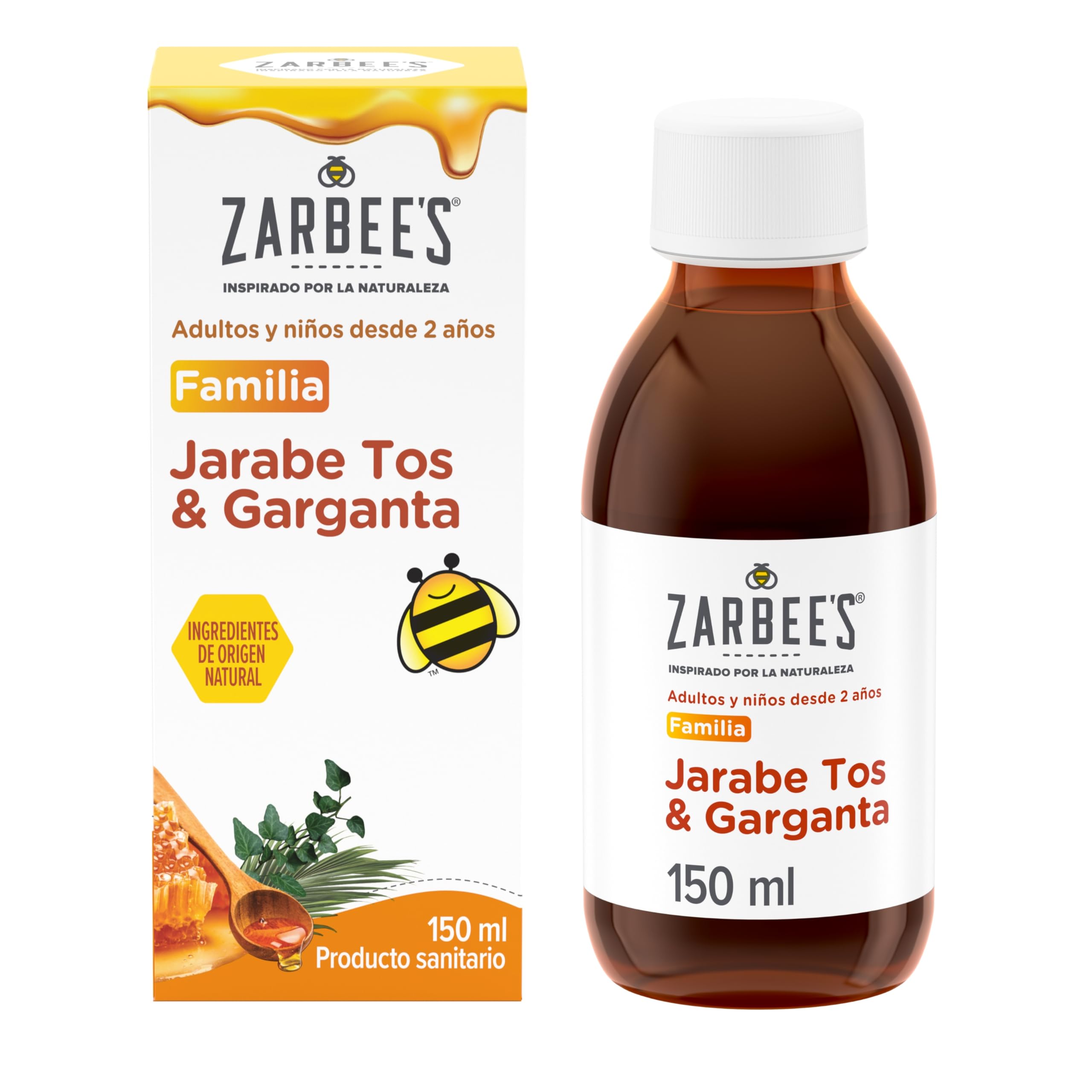 Zarbee's Jarabe Tos y Garganta (150 ml), jarabe antitusivo para calmar y proteger la garganta irritada, jarabe expectorante con miel para toda la familia