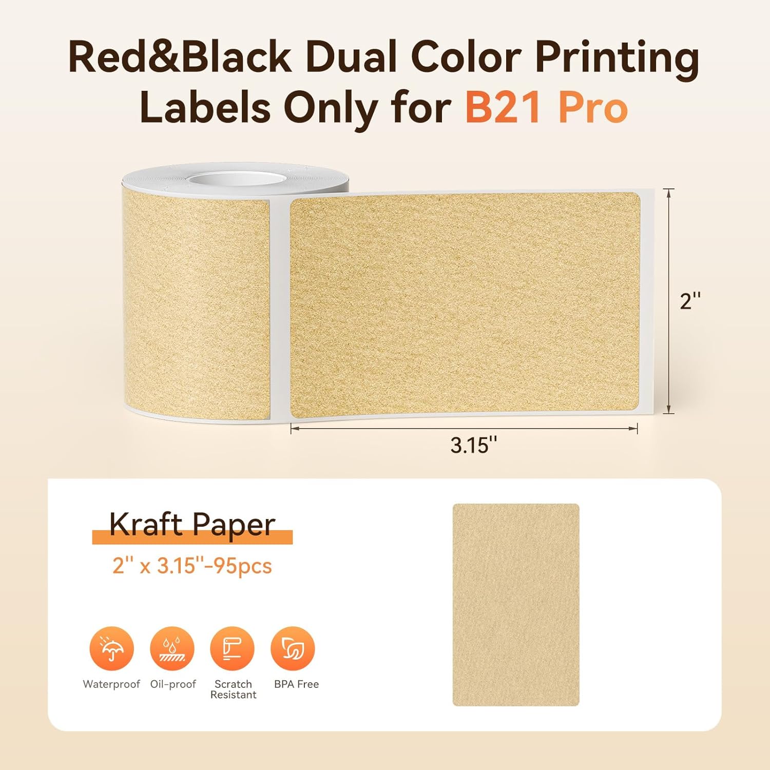 NIIMBOT Red&Black Labels, Refill Sticker Papers Only for B21 Pro 300DPI Label Maker, Dual Color Printing Stickers Good Idea for Schools,Business,Price Tags,Baking(2''x3.15''/50x80mm-Kraft Paper) - Image 2
