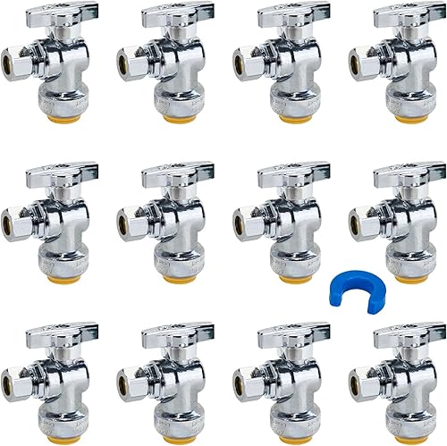 SUNGATOR Paquete de 12 válvulas de parada angular, válvula de cierre de agua en ángulo de compresión de 12 x 38 pulgadas, cierre de agua del