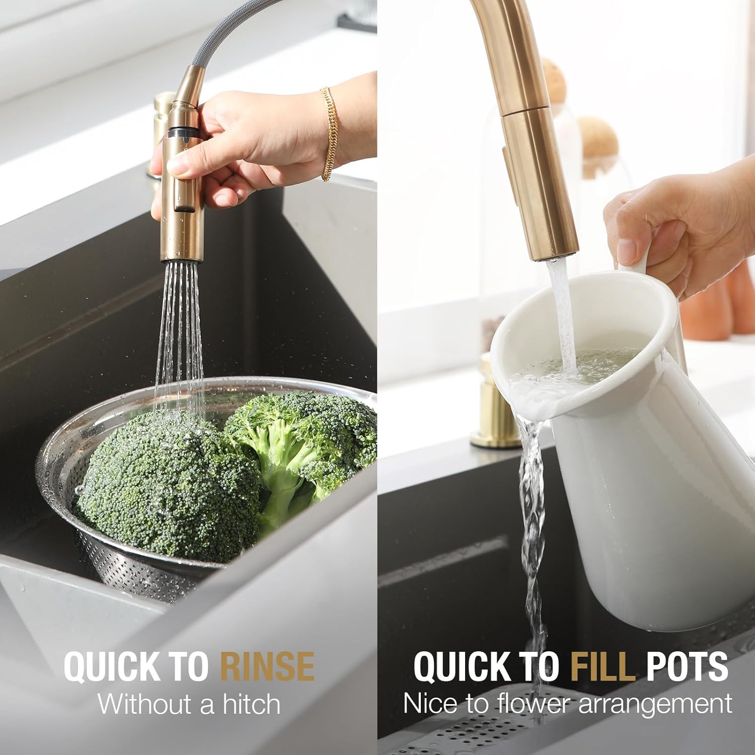 Champagne Gold Kitchen Faucet with Soap Dispenser, Gold Kitchen Faucet Set, KF1120-KSD-CB