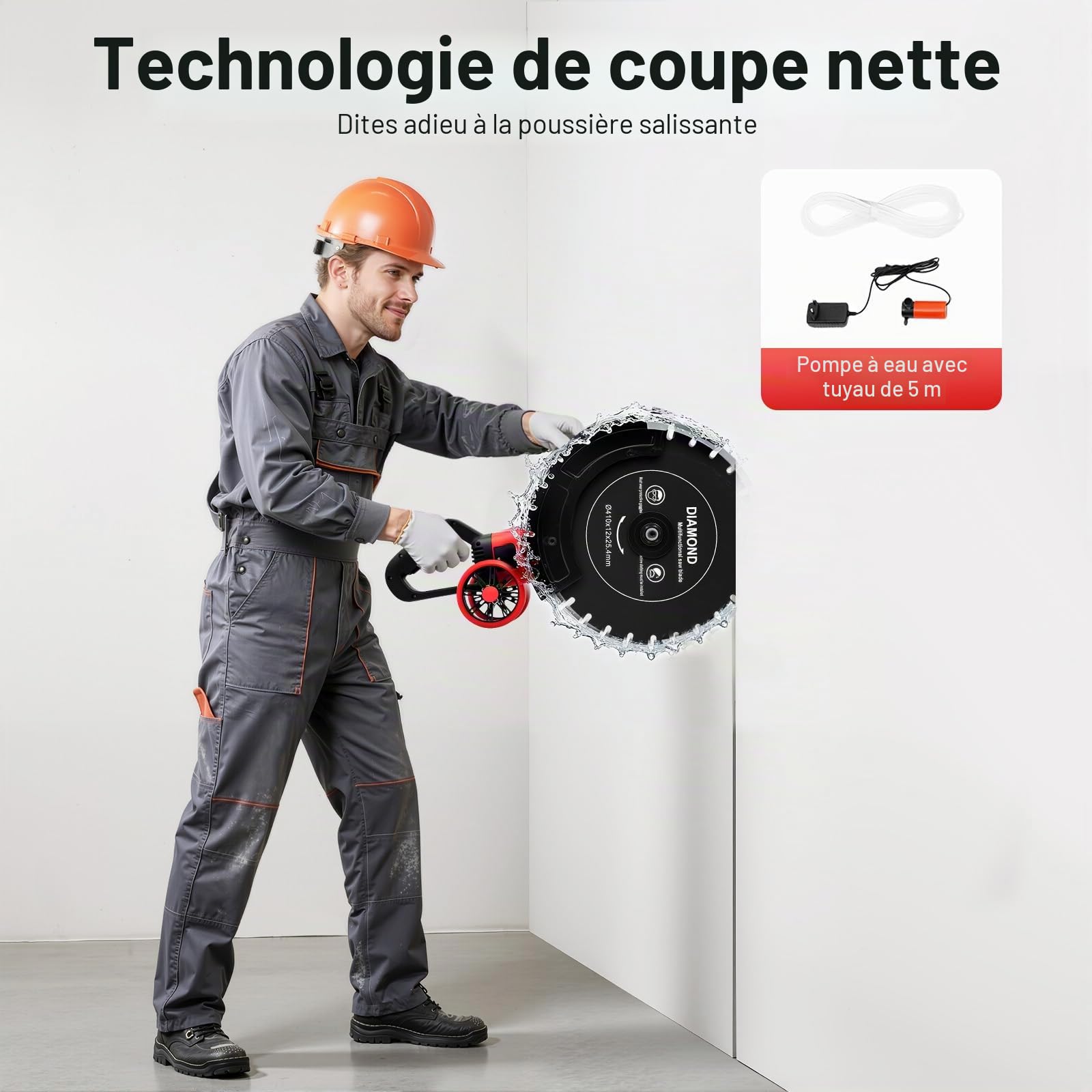 Scie à béton électrique - Scie circulaire à béton - Avec lame de scie et poulie de renvoi roulante - Pour couper la pierre et le béton - Lame de scie 410 mm