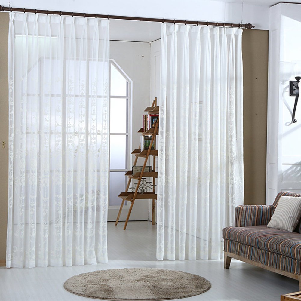 Silk Road Européen Rideau de broderie, Blanc Dentelle Rideau voilage Pour Salon Chambre Balcon Hublot de compartiment Décoration de fenêtres-blanc 200x250cm(79x98inch)