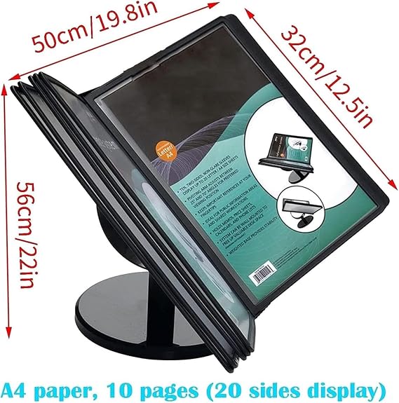 Desk Reference Organizer - Adjustable Desktop Reference System, 10 Page Double-Sided Panels, Letter-Size, Deluxe Catalog Display Rack, for Office/Home Display and Storage A4 Documents