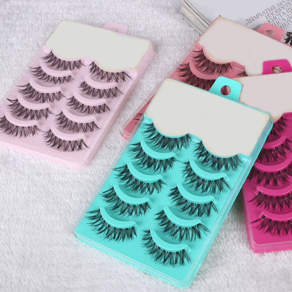 shlutesoy False Eyelashes 5 Pairs Black Crossing Eye Lashes Extension Makeup Long Curled False Eyelashes Green