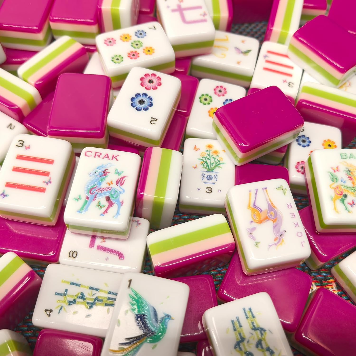 American Mahjong Design Set 1.2-inch 160 Acrylic High-Grade Four Layer Rose Red Mah-Jongg Tiles