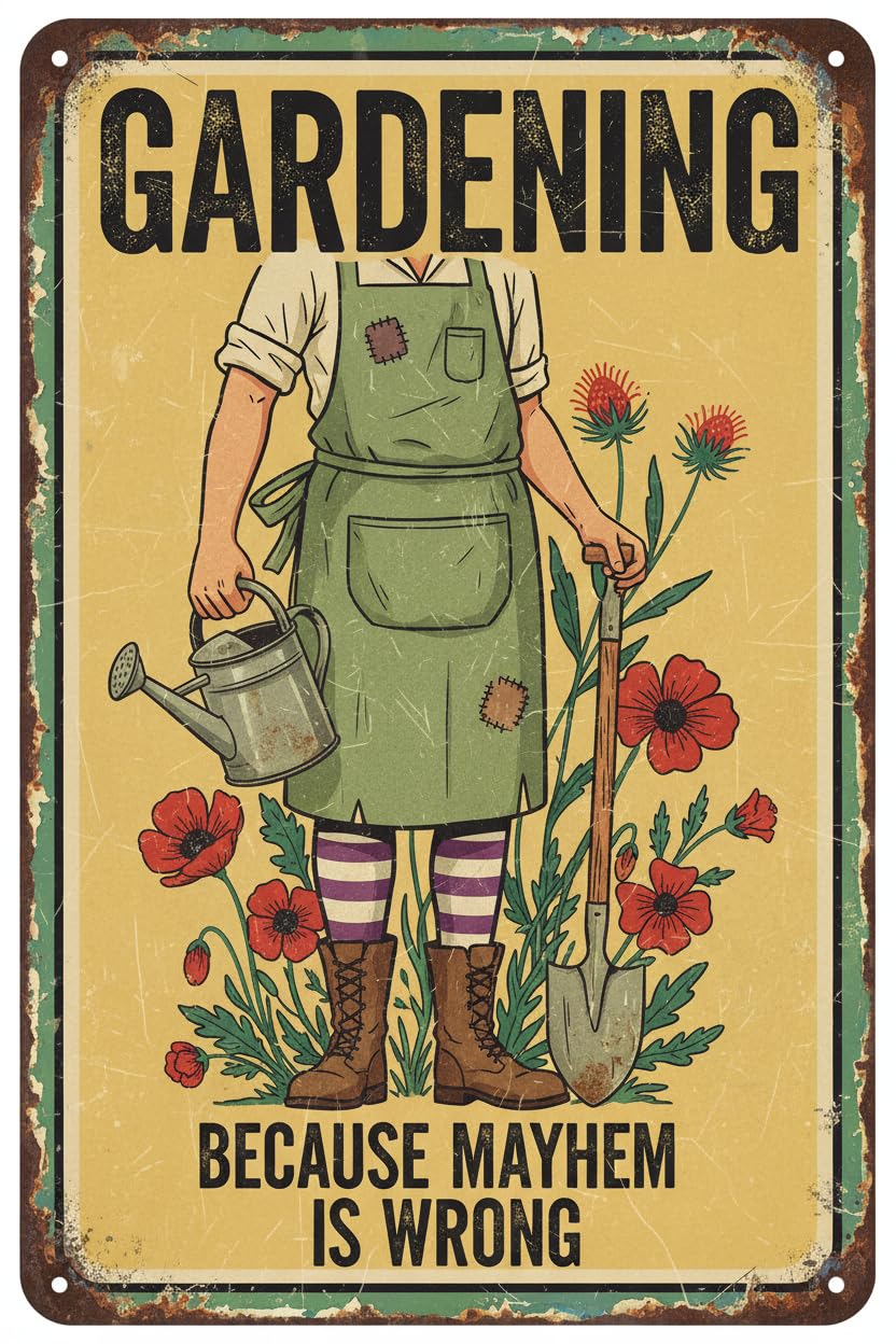 Gardening Because Murder Is Wrong Tin Sign, 8x12 Inch
