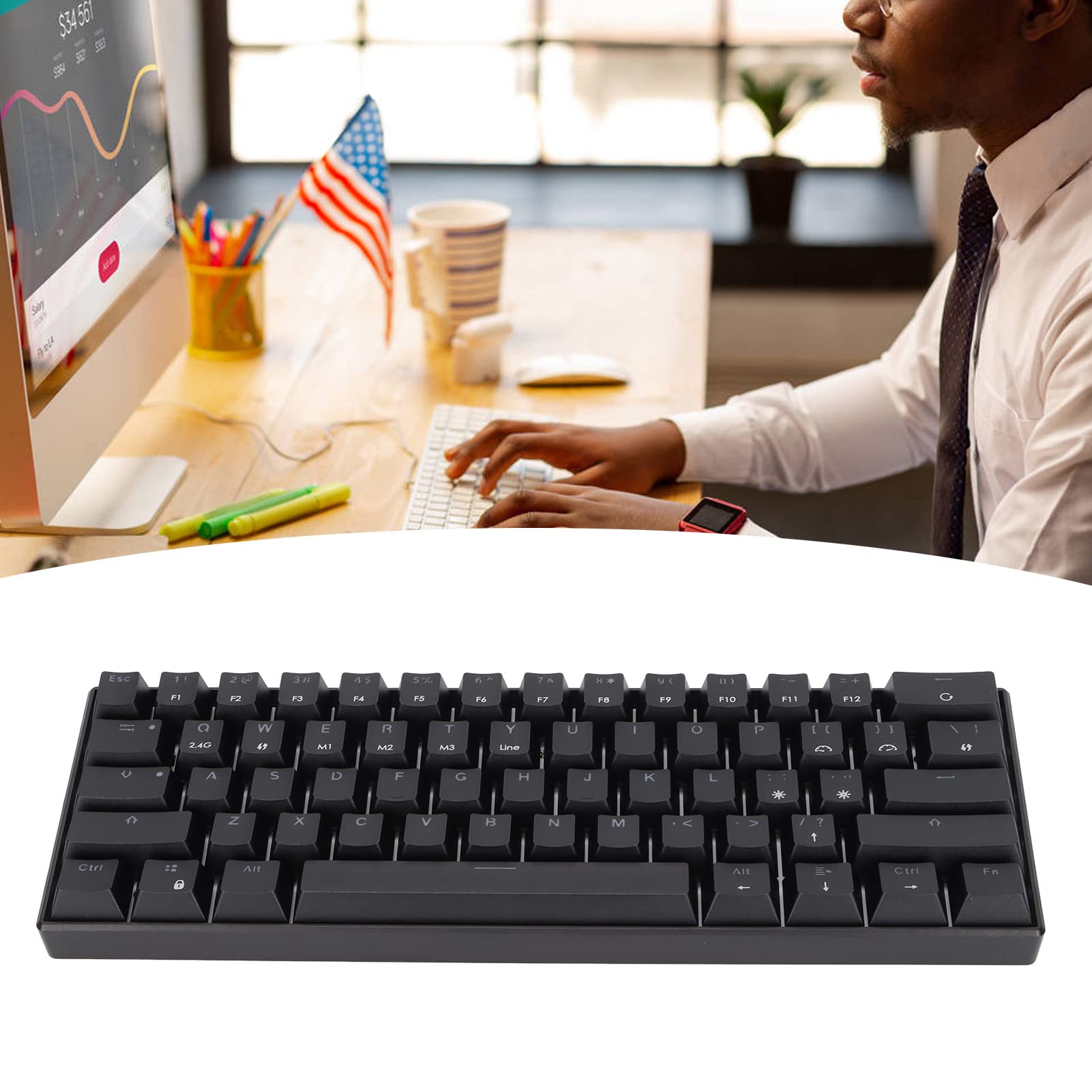 Annadue Tastiera da Gioco Meccanica 60%, Mini Tastiera Ergonomica Bluetooth Senza Fili/cablata Retroilluminata a 61 Tasti, per PS4 PC Mac Gamer, Typist, Travel(ASSE Verde)