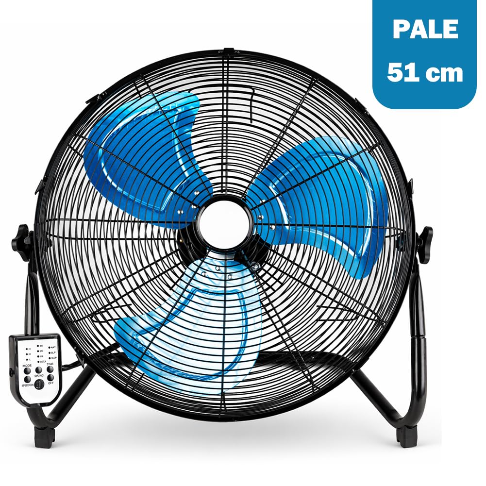 BAKAJI Ventilatore da Terra con Pale da 51 cm e Telecomando per Controllo a Distanza, Meccanismo Silenzioso e Inclinazione Regolabile, Struttura Resistente in Ferro, Ideale per Esterno e Interno
